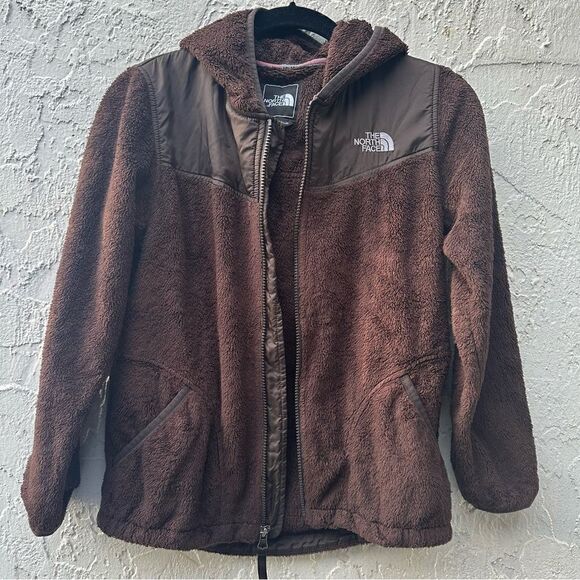 THE NORTH FACE Jacket Girls Size Large Hoodie Full Zip Fleece Furry Cozy Brown - Picture 5 of 7